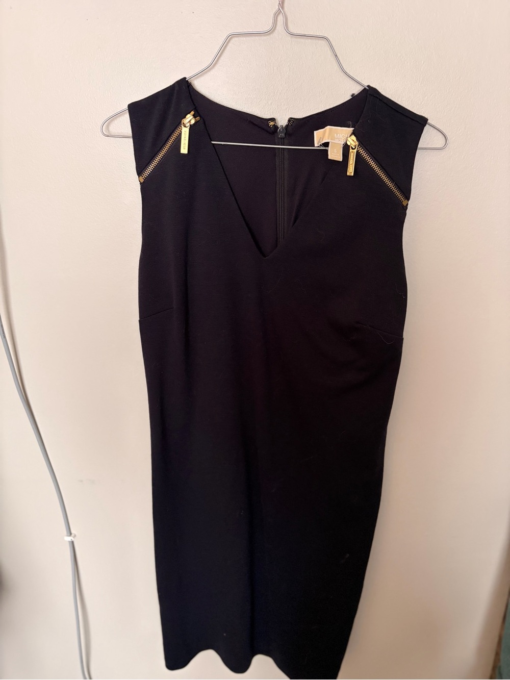 Michael Kors Navy Sleeveless Sheath Dress with Gold Zipper Detail